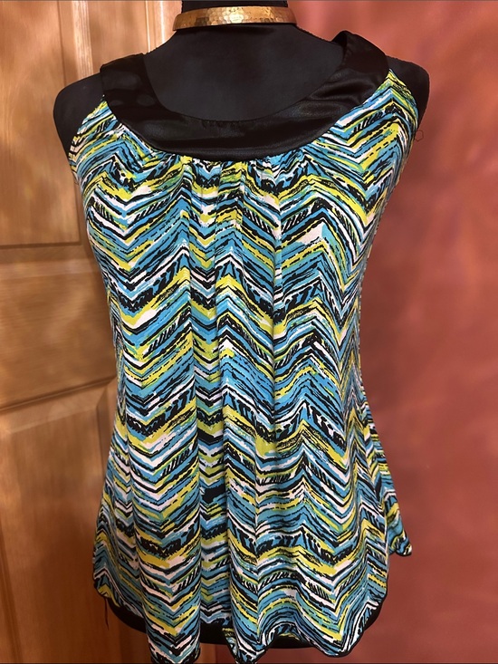 A. Byer Tops - A. Byer Blue, Yellow & Black Chevron-Print Sleeveless Camisole